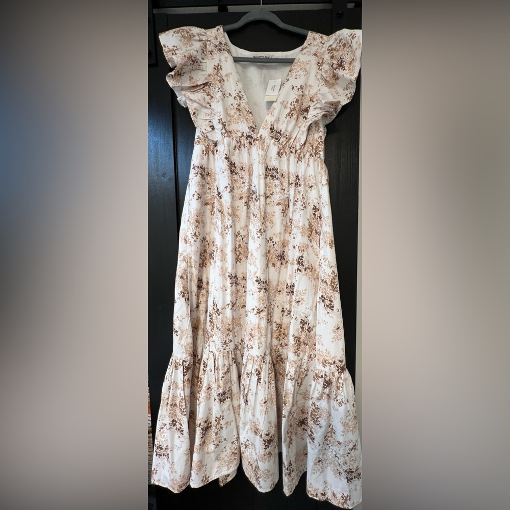 Abercrombie & Fitch Cream and Brown Floral Midi Dress